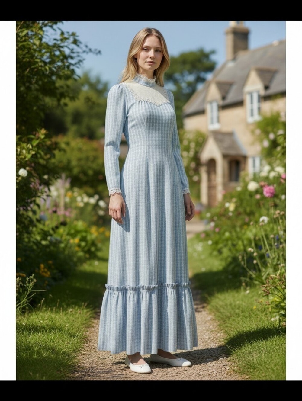 Vintage 60s 70s Praire Maxi Dress Cottagecore Colonial Renaissance Size Medium